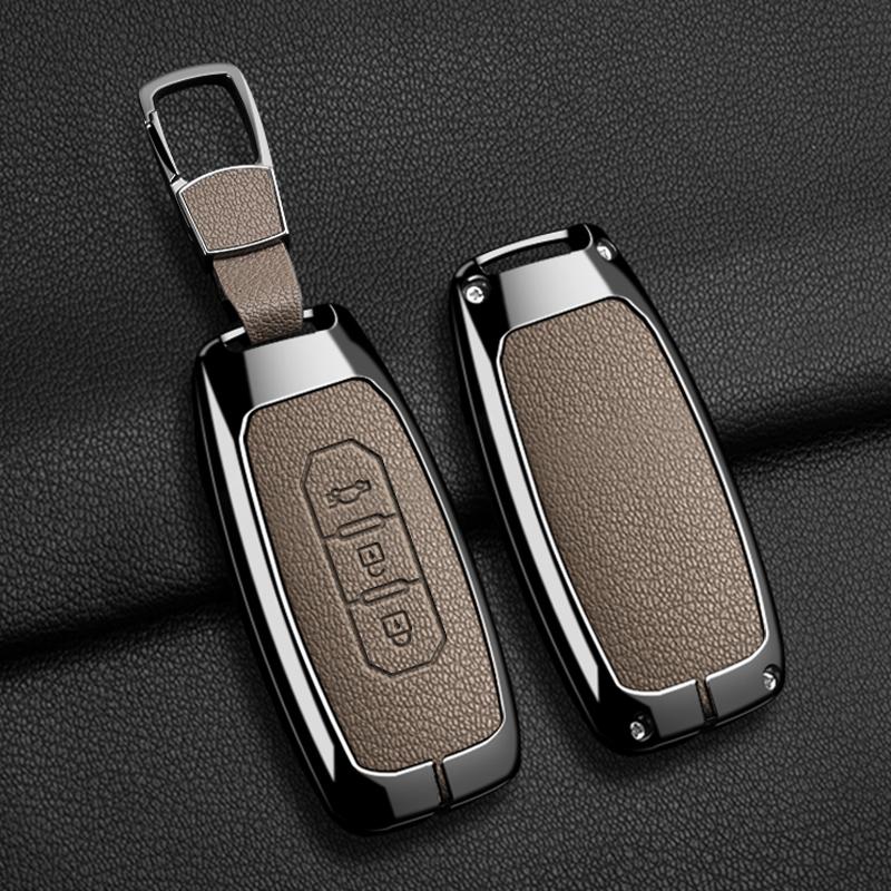 Car Key Cover Fob Shell Protector Case for Ford Territory 2019 2020 2021 2022 2023 2024 Zinc Alloy Leather Keychain Accessories
