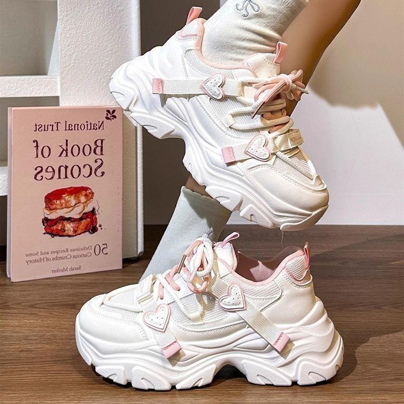 

Dopamine white powder love mesh dad shoes autumn and winter 22 new breathable and lightweight platform casual shoes Hongjie 35