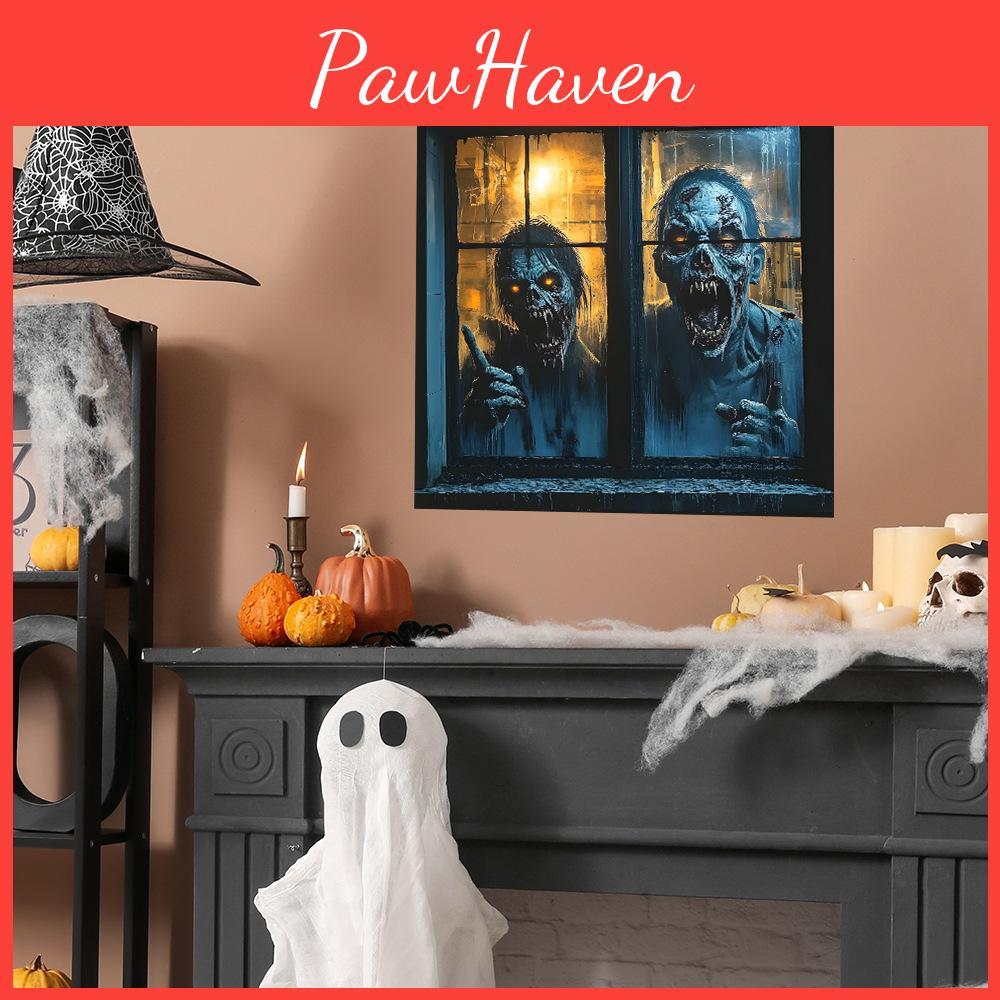 Horror Zombie Halloween Fake Window Pattern Wall Pasting Sticker Decorative