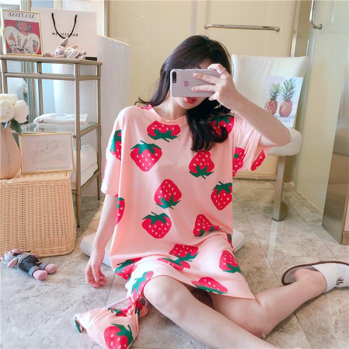 Girls' Summer, Spring and Autumn Short-sleeved Home Wear with Cute Cartoon Designs and Loose Style Pajamas and Nightgowns