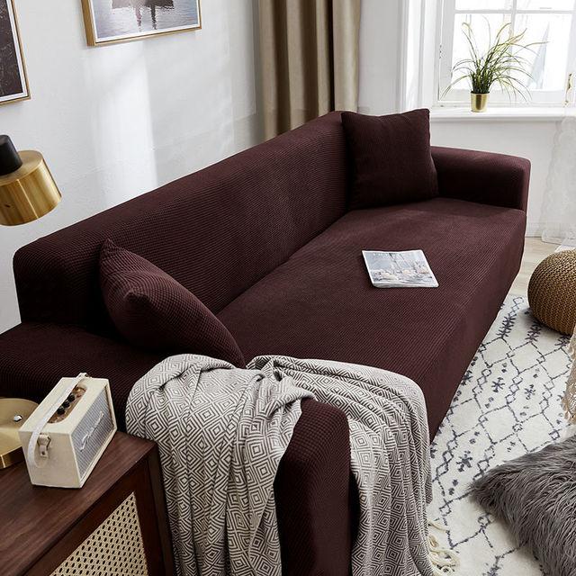 Sofa Cover Fully Wrapped Solid Color Elastic Sofa Cushion Thick Corn Fleece Four Seasons Universal Living Room Corner Cushion for Home