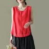 Top da Donna in Cotone e Lino a Colore Unito Stile Letterario con Bordi Ricamati Canotta Estiva Casual Harajuku Senza Maniche