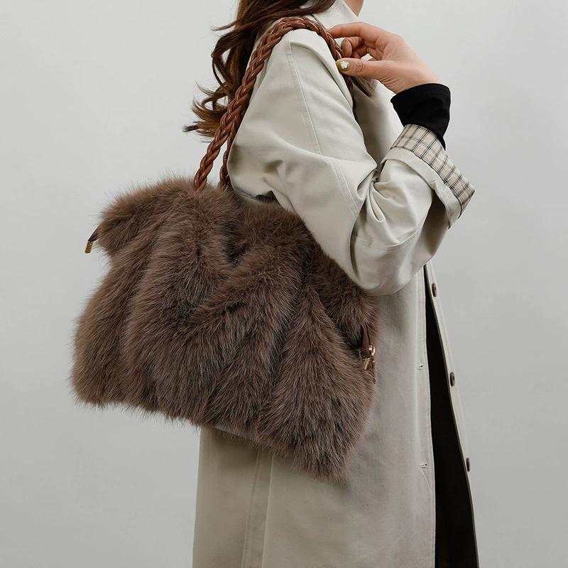 Women's Faux Rabbit Fur Plush Shoulder Bag, Soft Fluffy Shoulder Handbag, Elegant Cloud Bag for Fall & Winter, Perfect Christmas Gift
