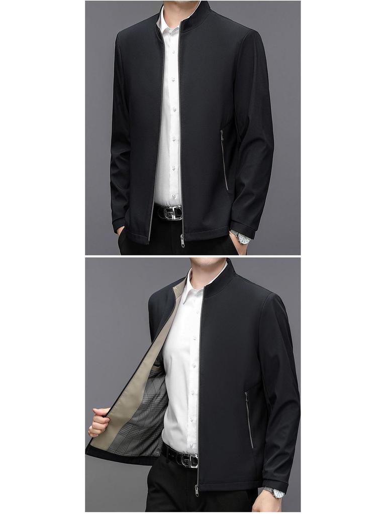 Men's Mid-Aged Spring/Autumn Stand Collar Thin Jacket - Wear-Resistant Trendy Outerwear