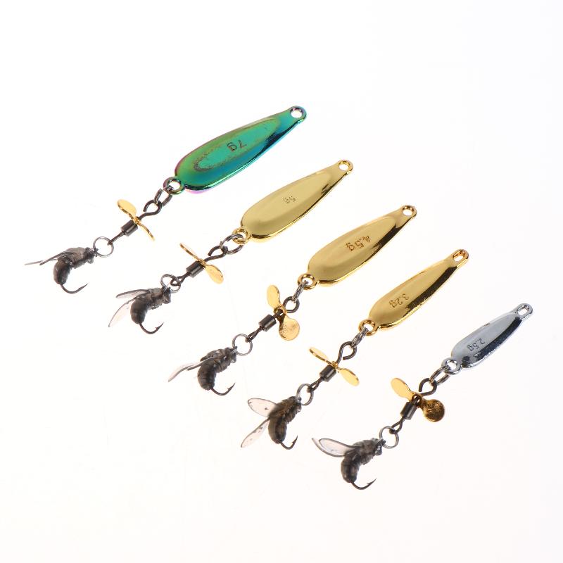 5Pcs Fly Spinning Propeller Metal Sequins Insect Soft Bait Micro Fishing Flies Fly Fishing Hook Trout Bass Fishing Lure Baits