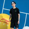 Li Ning College Style Solid Color Breathable Cool Short Sleeve Dirt Resistant Shorts Casual Sports Set Unisex Sets Black ATSV607-1+AKSV675-1