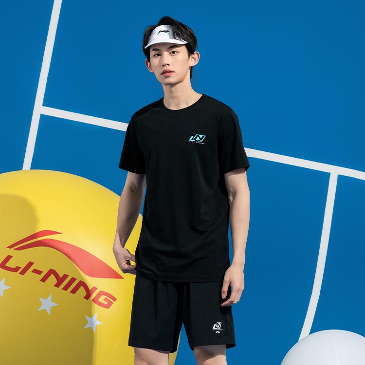Li Ning College Style Solid Color Breathable Cool Short Sleeve Dirt Resistant Shorts Casual Sports Set Unisex Sets Black ATSV607-1+AKSV675-1