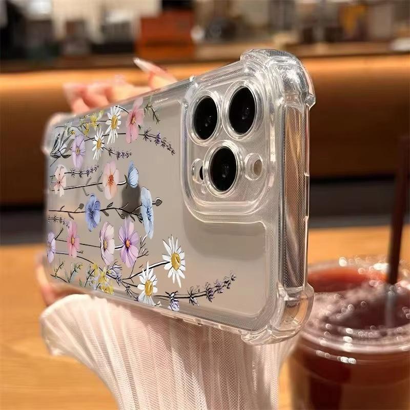 Transparent INS Style Multi Color Real Flower Phone Case For iPhone 17 11 13 12 14 15 16 Pro Max XS XR 15 16 Plus Soft Cover
