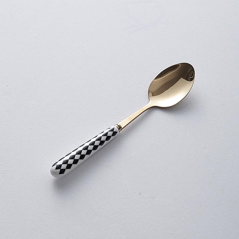 Minimalistyczny Ceramiczny Zestaw Noża do Steków, Widelca i Łyżki ze Stali Nierdzewnej - Kreatywna Zachodnia Zastawa Stołowa