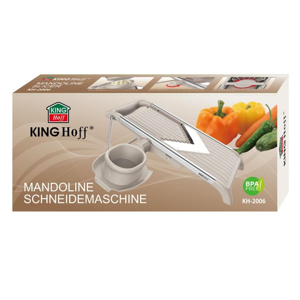 KINGHOFF KH-2006 Mandoline Slicer, Stainless Steel, Adjustable Thickness, Gray, 30x13.5x11.5cm, with Pusher