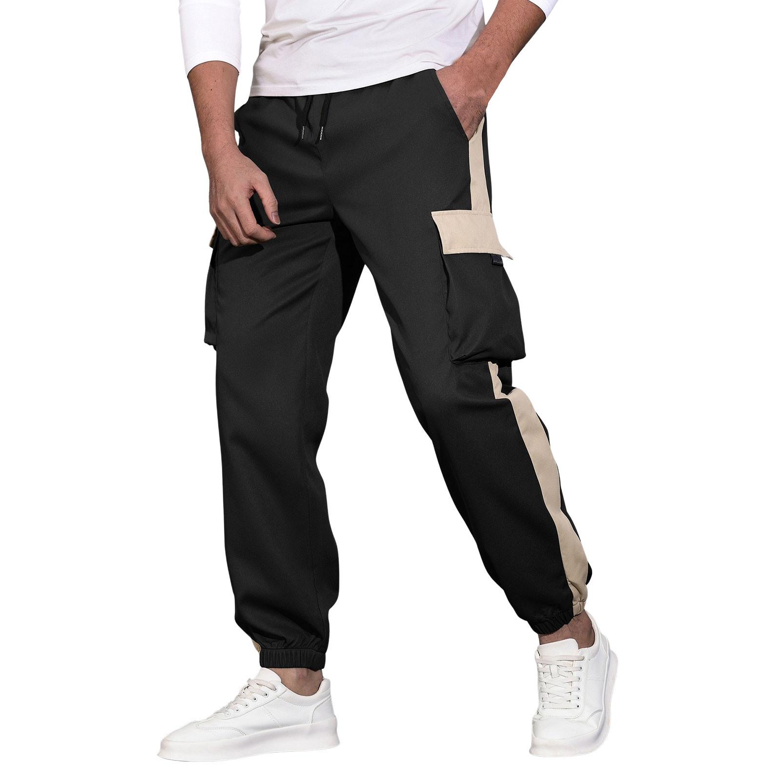 

Повседневные спортивные брюки мужские свободные длинные вставки фитнес бег тренировочные брюки S чёрный