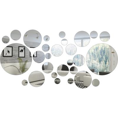 32 Stück Moderner 3D-Spiegel-Wandaufkleber Silber Selbstklebende Spiegel-Abziehbilder Kunst-Ornamente Kreis Home-Hintergrunddekoration