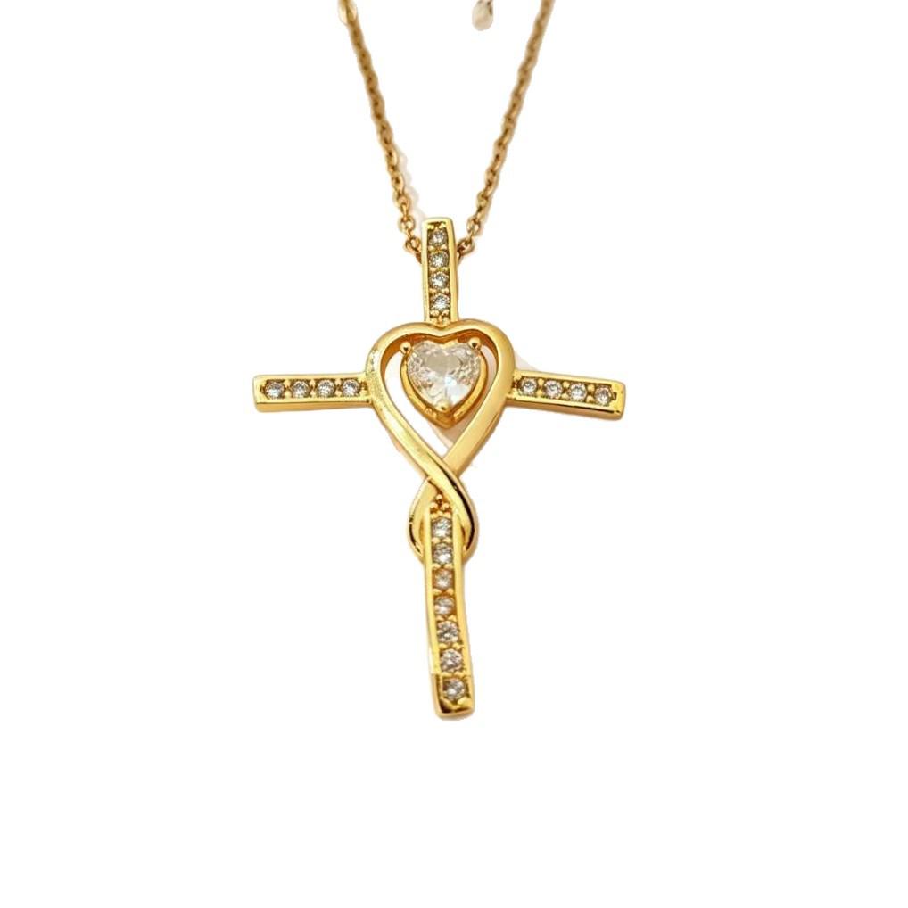 Luxury Titanium Steel Cross & Heart Pendant Clavicle Necklace