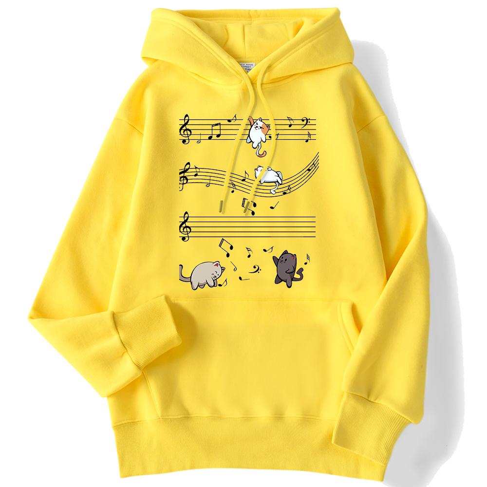 Women's Hoodie Musical Cats Music Note Printed Sweatshirt Long-sleeved Strecth Comfortable Hooded Women's Pullover