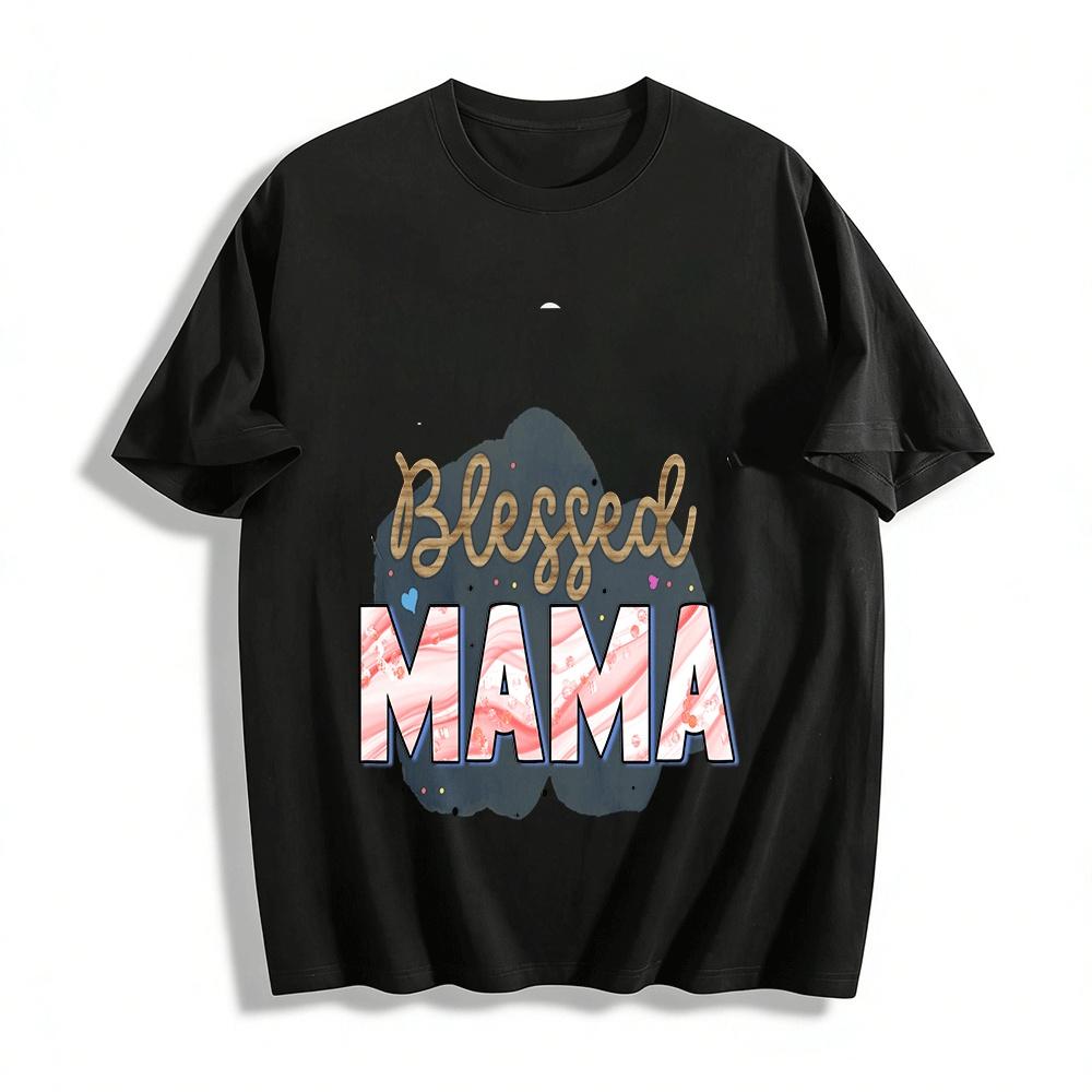 

Blessed Mama Pink Marble Print Casual T-Shirt Pure cotton T-shirt XXS