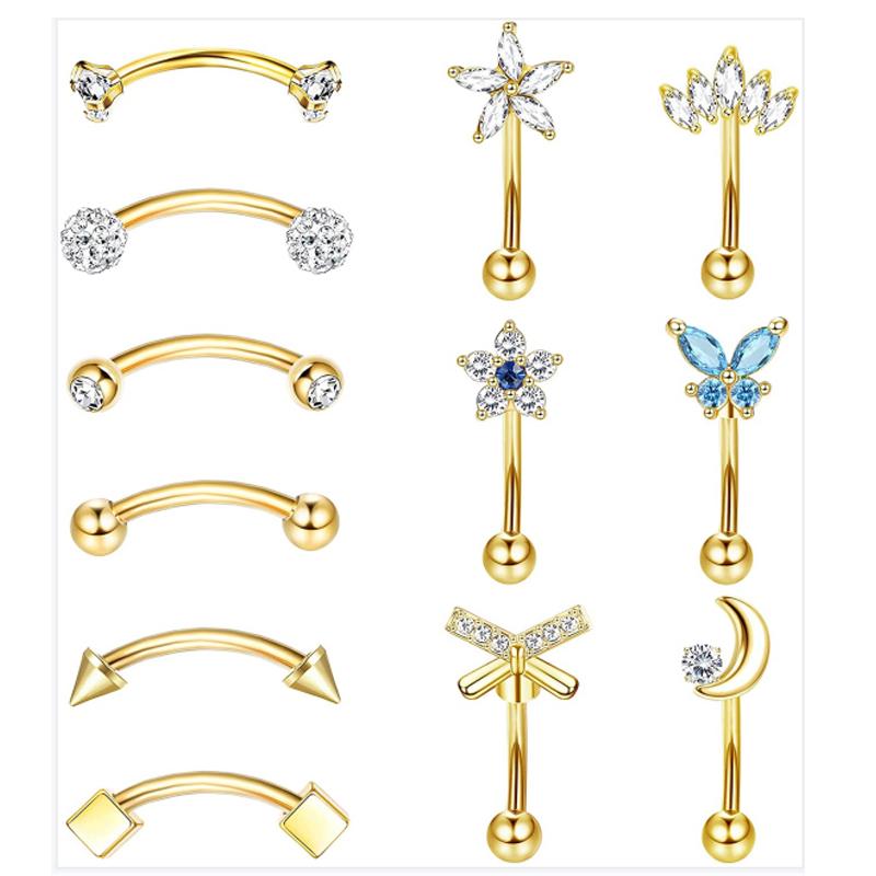1/11Pcs 16G Eyebrow Rings for Women, Curved Barbell Belly Lip Rings Cartilage Daith Earring Tragus Helix Rook Piercing Jewelry