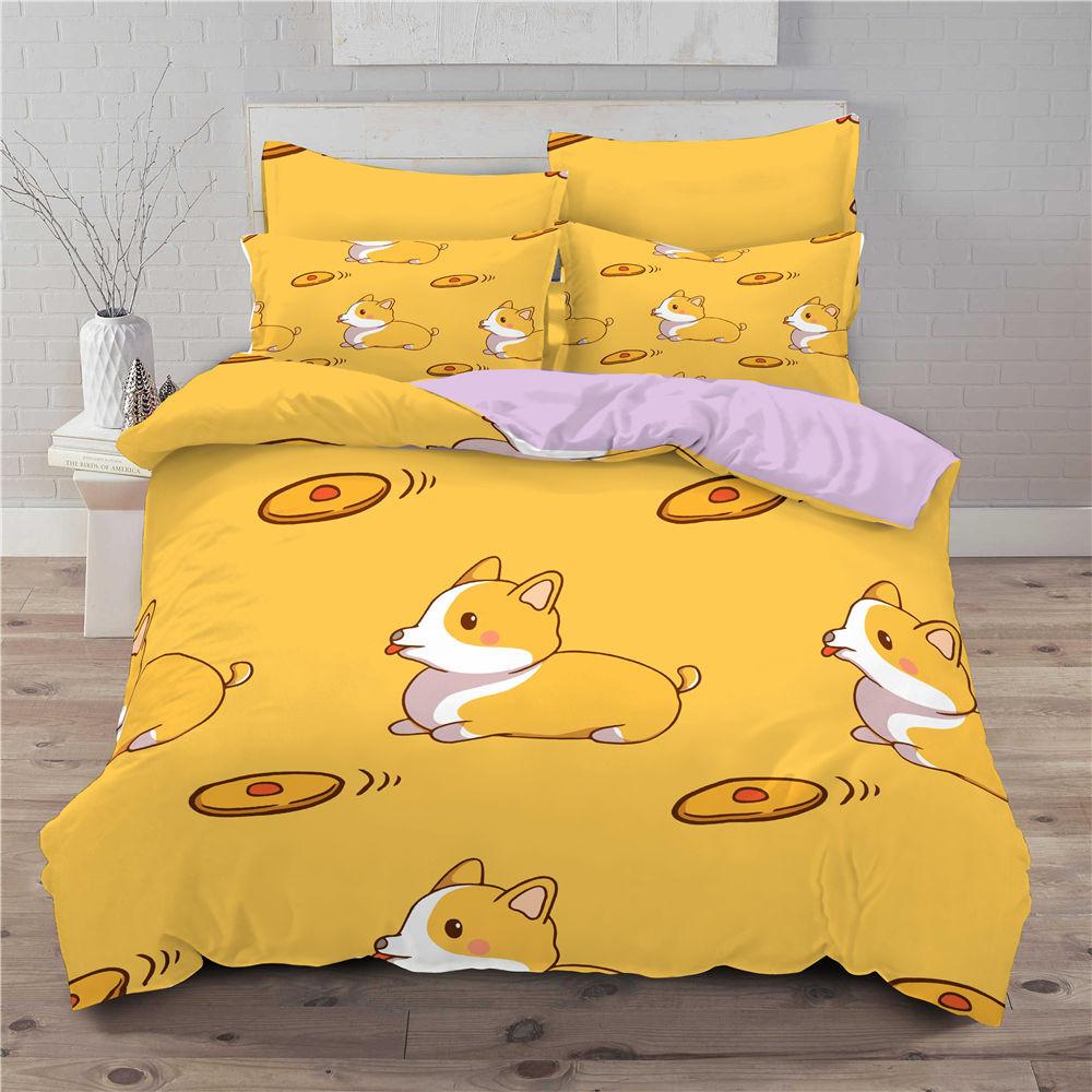 Dog Duvet Cover,Pet Puppy Bedding Set Cartoon Welsh Corgi Comforter Cover For Boy Girl Teens,Animal Theme Quilt Cover Queen Size