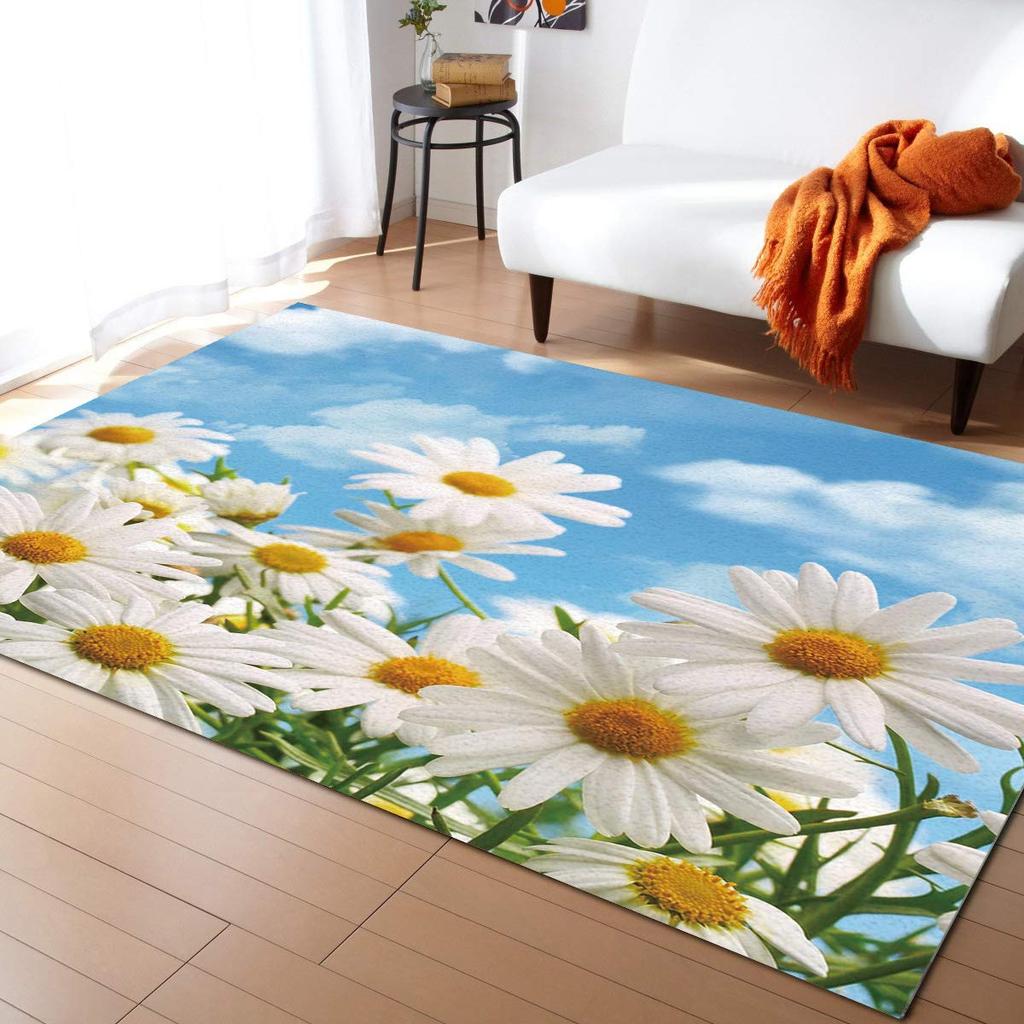 Colourful Daisy Wild Plant 3D Carpet Rug for Home Living Room Bedroom Sofa Doormat Decor,kids Play Area Rug Non-slip Floor Mat