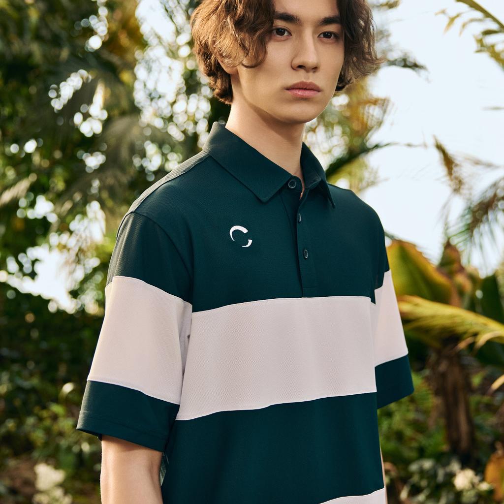 CHALLENGER Men'S Summer Cool Stretch Color Blocking Collared Short Sleeve T-Shirt Dark Green