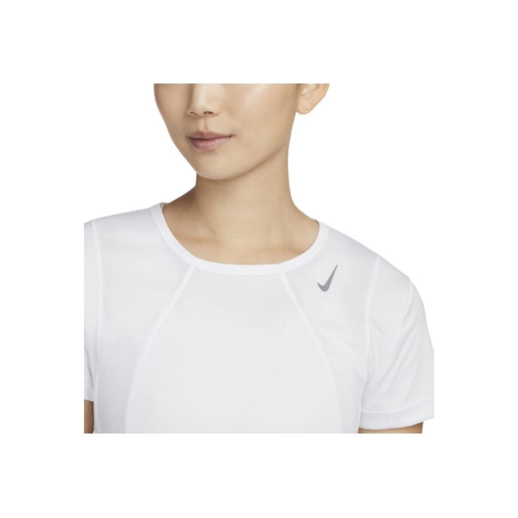 Nike Dri-Fit Jednolity Kolor Okrągły Dekolt Swobodny Pulower Krótki Rękaw T-Shirt Damskie Top Biały FN2519-100