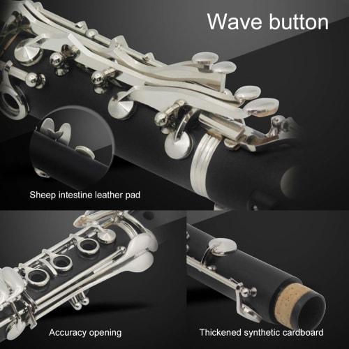17-Key B-Flat Clarinet Set for Students and Professionals, Includes BB Cleaning, Cross Reeds, and Driver Box (Black)