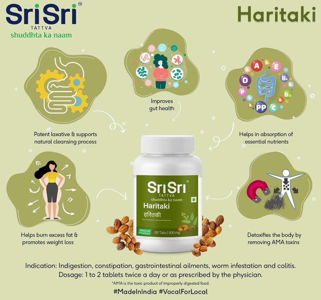 Sri Sri Tattva Haritaki 500Mg Tablets X Pack Of 4 For Digestion And Colon Health Support
