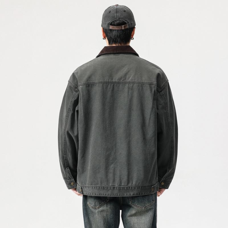 American Retro Gray Denim Jacket Men'S Loose Large Size Trendy Brand Ruffian Handsome Tooling Jacket Trendy
