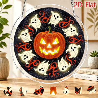 2D Flat, 2D Flat Acrylic Puzzle Suncatcher, Soft Glow Smiling Themed Suncatcher Puzzle, Home and Garden Decoration, Gift for Christmas, Thanksgiving, 