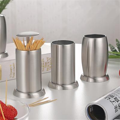 1PC Press Type Stainless Steel Toothpick Holder Storage Box Creative Automatic Spring Cover Dust-Proof Toothpick Dispenser