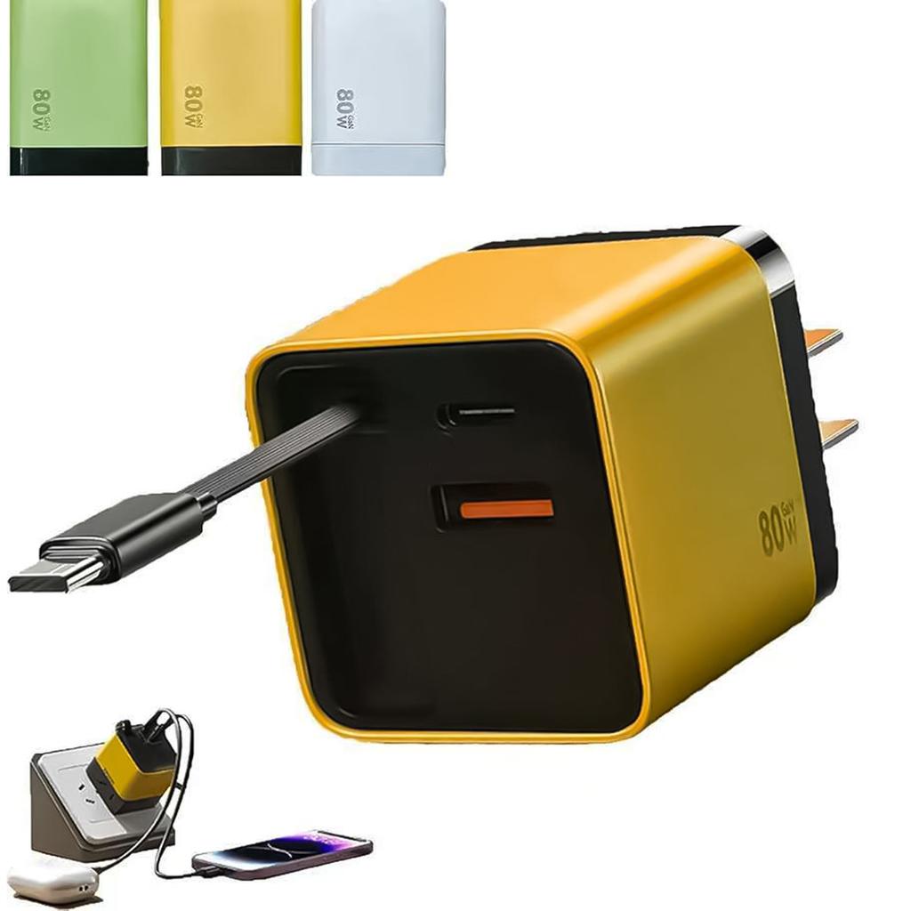 80W Charger Retractable USB C Cable 3 Devices Simultaneous Fast Charge Foldable For Office Travel