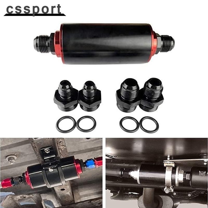 High Flow Inline Fuel Filter 100 Micron Cleanable 6AN 8AN 10AN Adapter Universal