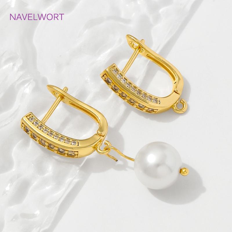 18K Gold Plated Inlaid Zircon Earwires Earring Hooks,Flower Earring Fixtures,Fasteners For Earrings,Earring Making Accessories
