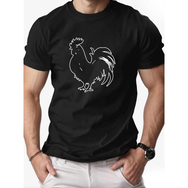 European sizes Men's Summer Casual Round Neck Short Sleeve T-Shirt with Minimalist Rooster Graphic
