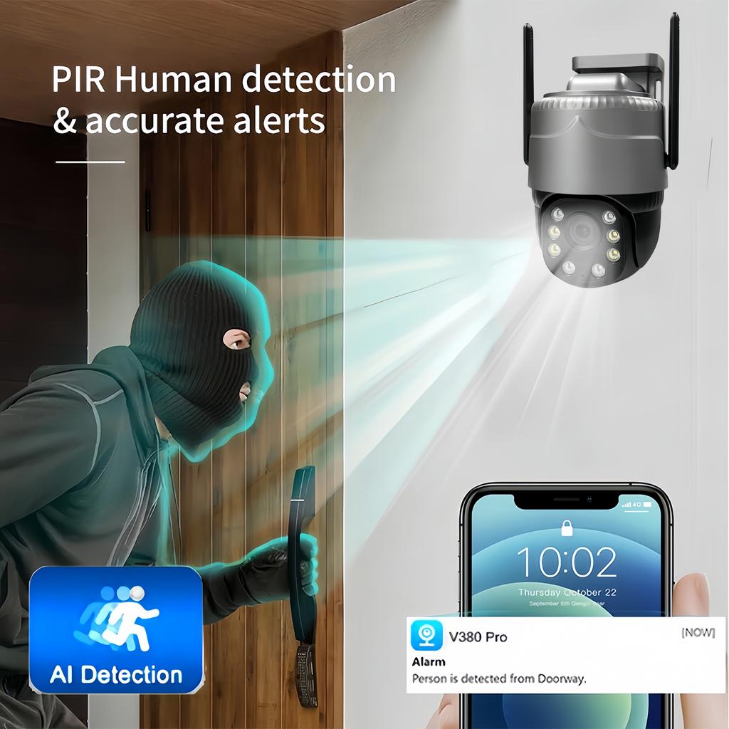 5MP HD 4G SIM Card Camera, Wireless CCTV Monitoring, Outdoor Waterproof, Intelligent Tracking, Two-way Audio V380pro Monitoring