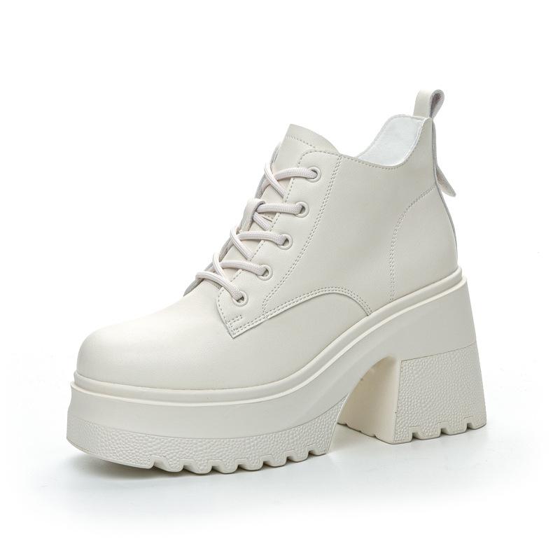 Autumn and winter women's shoes new heightening platform high heels casual short boots women's Martin boots lace-up versatile single cotton shoes