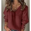 QICED Women's Fashion Casual Solid Color Print Long Sleeve V Neck Blouses & Shirts