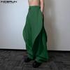 INCERUN Men Zip-up Waist Solid Color Irregular Ruffled Casual Long Harem Pants Trousers