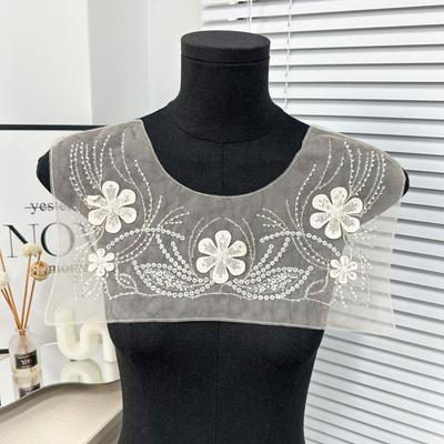 Korean Version Mesh Beaded Sequined Placket Front Collar Accessories Eugen Yarn Collar Flower Decoration Fake Collar Shawl Clothing Accessories