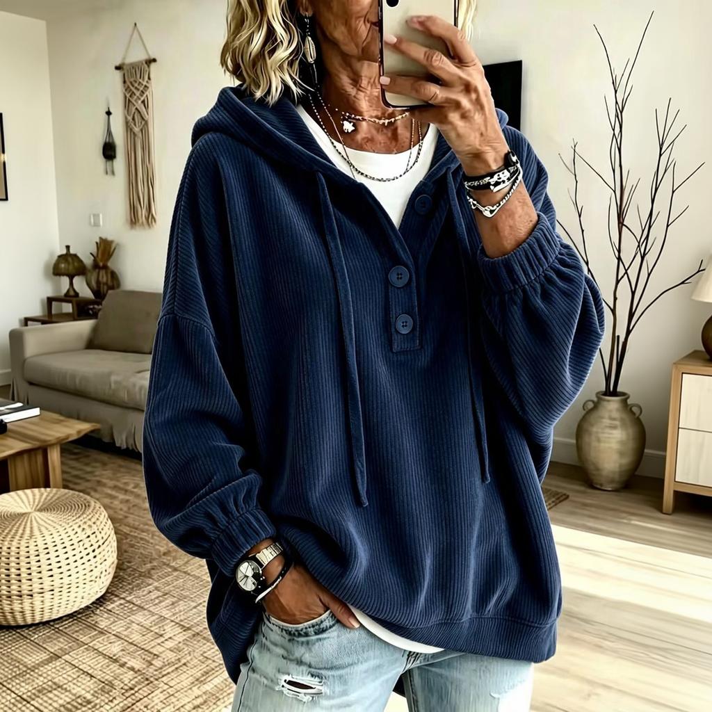 Women's Relaxed Fit Corduroy Half-Button Casual Top