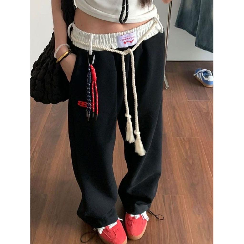 Casual Retro Street Dance Sporty Hip-hop Sweatpants for Women in Autumn and Winter, Loose Straight-leg, Slimming Wide-leg Pants
