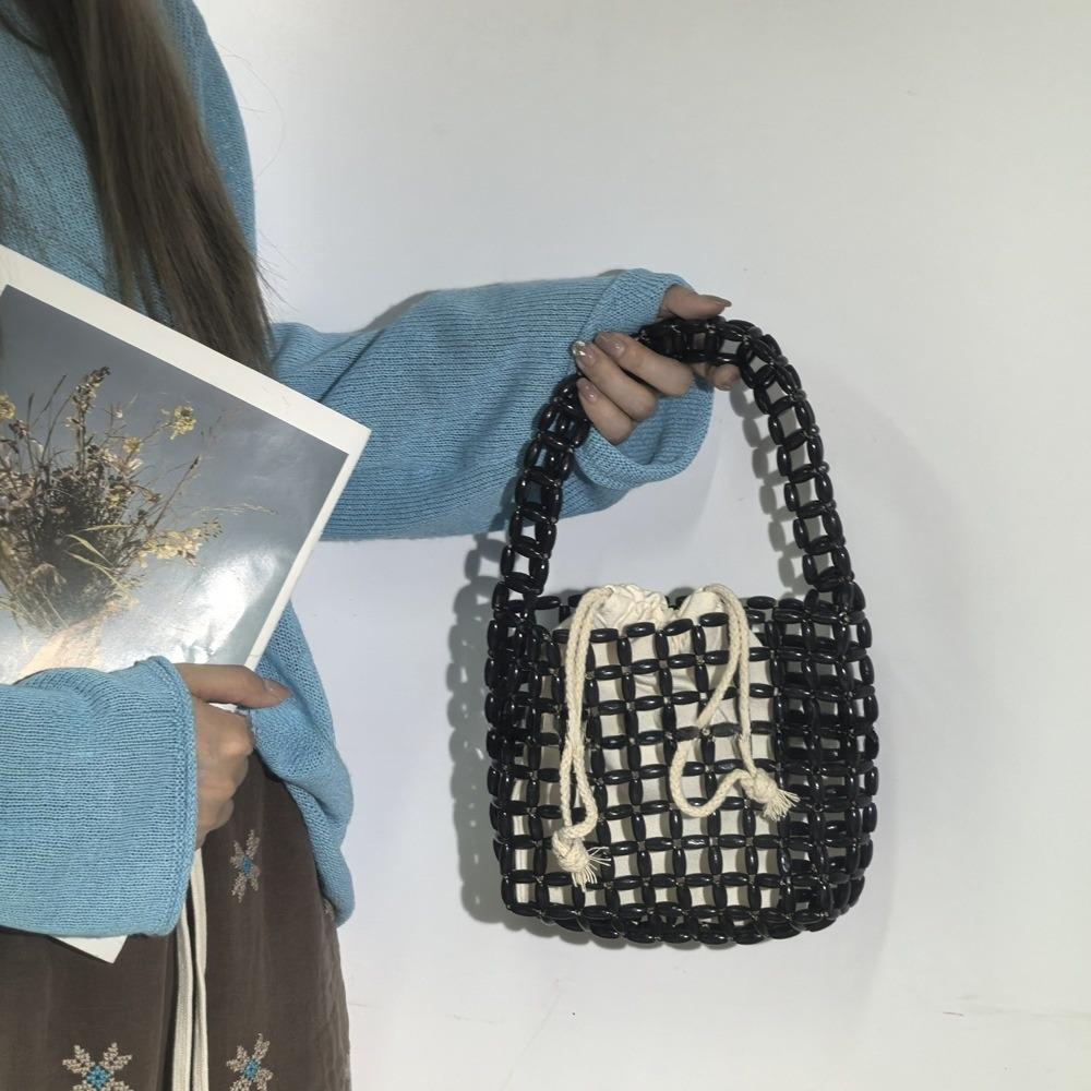 Handmade Beaded Woven Bag Pure Color Openwork Bag Fashion Hollow Out Bag Girls