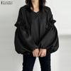 ZANZEA Women Casual V-Neck Puff Long Sleeve Loose Blouse