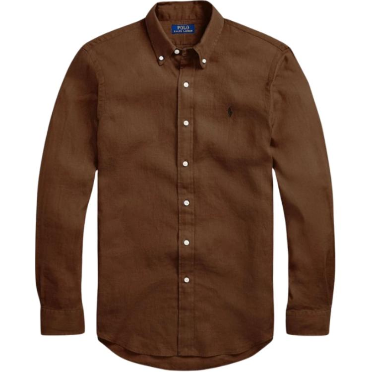 Polo Ralph Lauren Solid Button-Down Fitted Long Sleeve Shirt Men shirts Dark-Brown 710794141-034