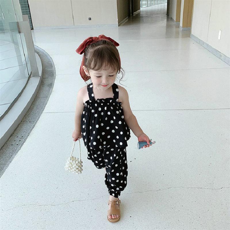 MAITA Summer New Girls' Set Flower Strap Top and Crop Pants