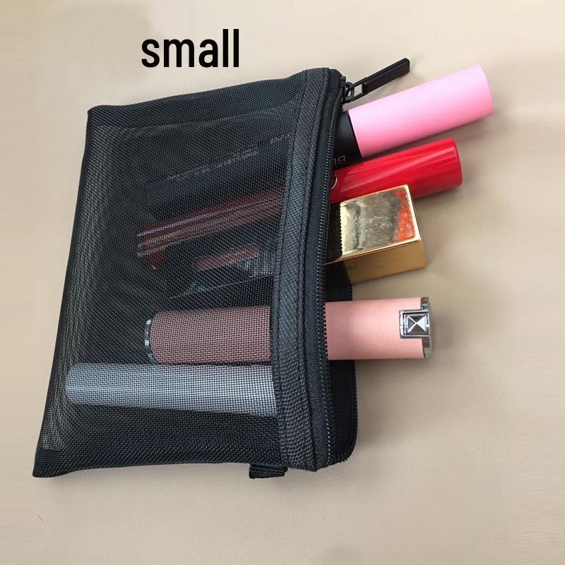 

Black Mesh Makeup Bag Set: Side-Opening, Portable Lipstick & Touch-Up Storage in Large, Medium, Small Sizes