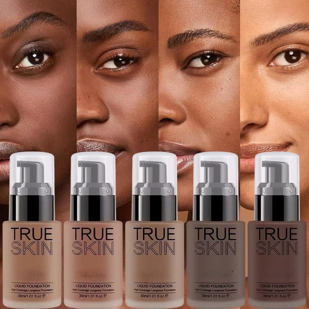 Full Coverage Foundation Deep Brown 30ml Water Based Liquid Makeup Sweatproof Transfer Resistant For A Complexion
