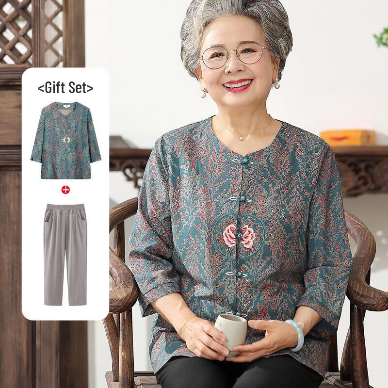 Elegant Breathable Summer Top & Blouse Set for Senior Women 2XL