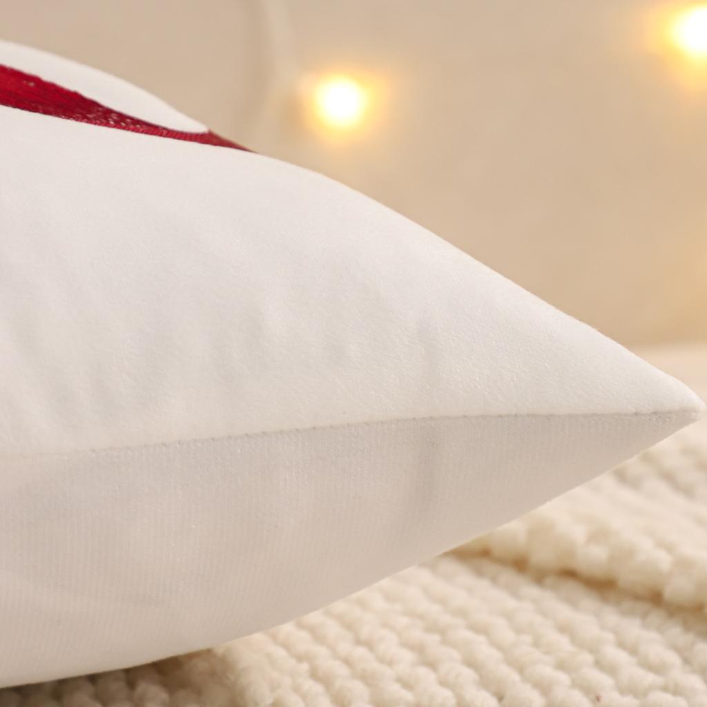 Embroidery Throw Pillow Cover Christmas Decoration Velvet Soft Christmas Tree Bell Bow Winter Farmhouse Home Sofa Living Room