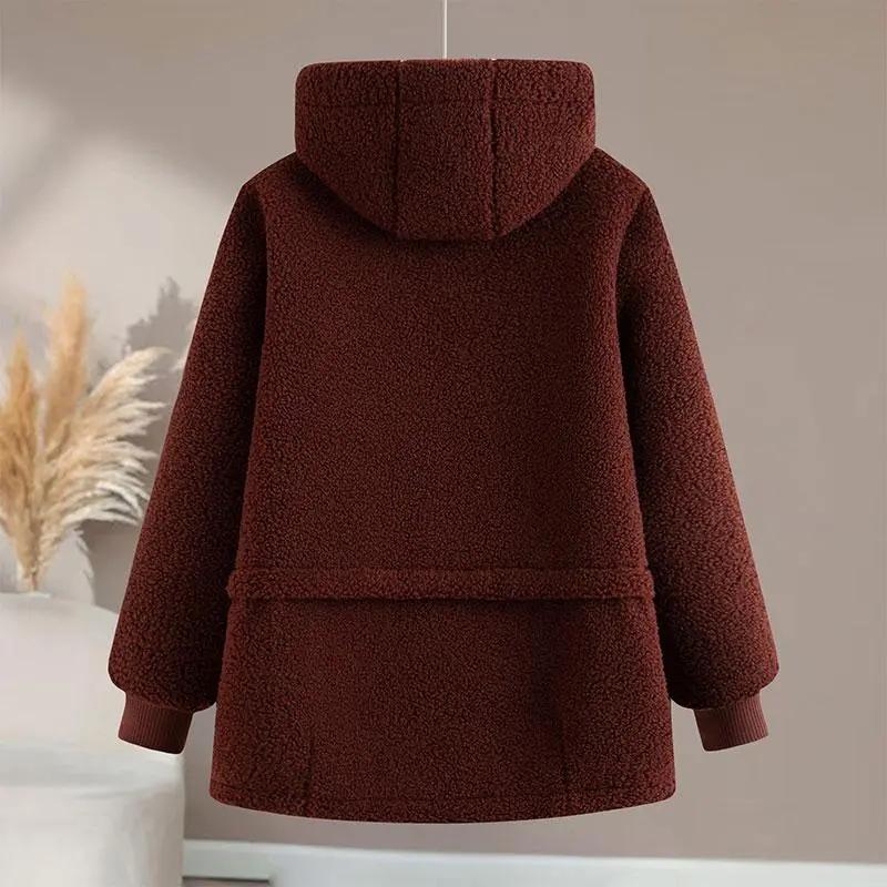 Mother's Autumn and Winter Clothes Lamb Fleece Padded Jacket Women's Women's Plus Velvet Thick Granular Fleece Padded Jacket