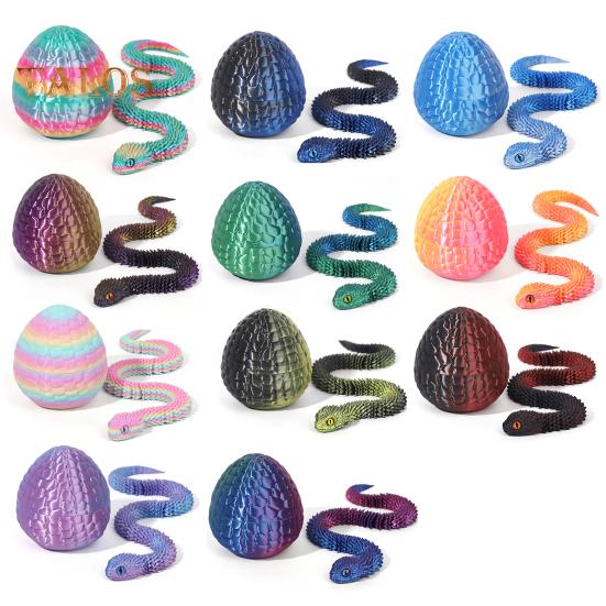 1 Set 3D Printed Snake Egg Figurine Movable Joints Snake Eggshell Figure Fidget Toy Snake Egg with Articulated Snake Inside Desktop Decoration